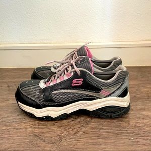 SKECHERS Doyline Relaxed Fit Steel Toe Work Shoes Women's Size 7 Gray&Pink